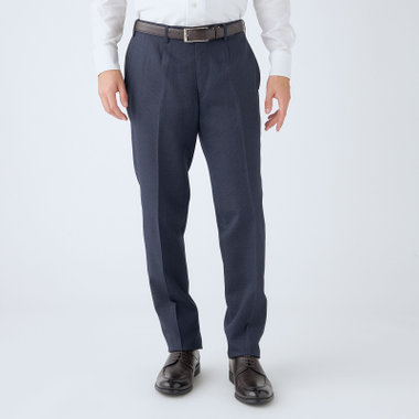 【JOHN PEARSE comfort】【秋冬】ニュージーランドウール ショートタックパンツ/ネイビー×チェック/ウエストムーブ/SHOWER CLEAN/※裾上げ必要