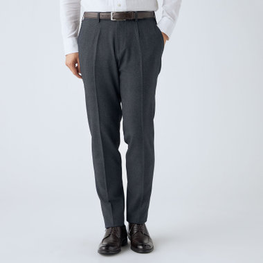 【JOHN PEARSE comfort】【秋冬】機能性ポリエステル ショートタックパンツ/ネイビー×シャドーチェック/ウエストシャーリング仕様/ULTRA MOVE/RIRANCHA/※裾上げ必要