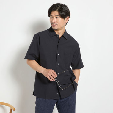 【stanley blacker new york】【半袖】コットンリネンシャツ/ネイビー