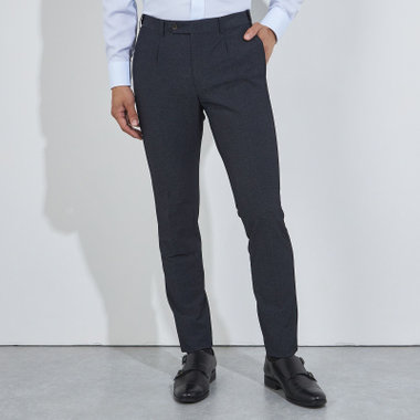 【JOHN PEARSE comfort navy】【秋冬】1タックパンツ/ネイビー×DENIM LOOK/ウエストムーブ仕様/ULTRA MOVE/※裾上げ必要