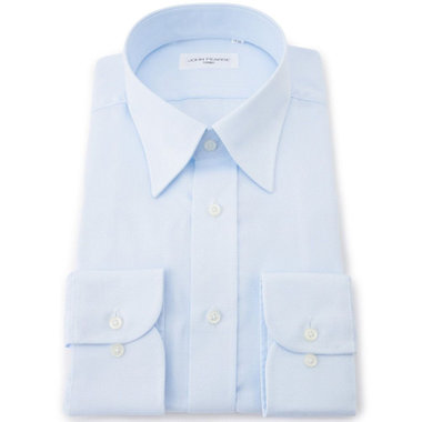 【JOHN PEARSE White】【形態安定】レギュラーカラードレスシャツ/ブルー×ドビーツイル/Oil guard