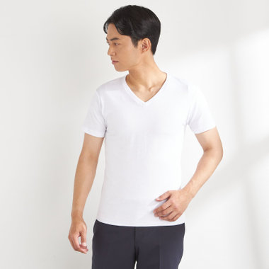 【HOTMOVE】Vネック半袖Tシャツ(ホワイト系・無地)