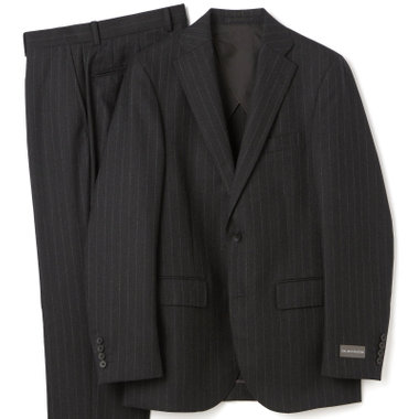 【JOHN PEARSE comfort】【秋冬】2釦シングルスーツ ショートタック/グレー×ストライプ/REAL GRAY/NEW ZEALAND WOOLSHOWER CLEAN/SustainaBee Wool/※裾上げ必要