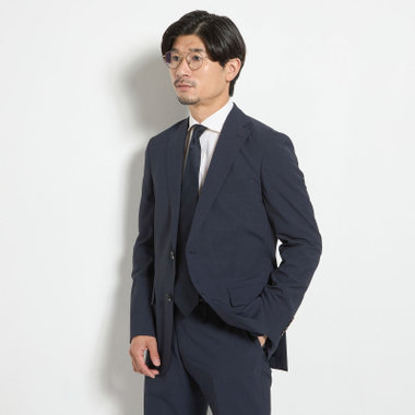 【JOHN PEARSE comfort】【春夏】2釦シングルスーツ ショートタック/ネイビー×チェック/ULTRA MOVE/TRABEST/ウエストムーブ仕様/ウォッシャブル/ストレッチ/※裾上げ必要