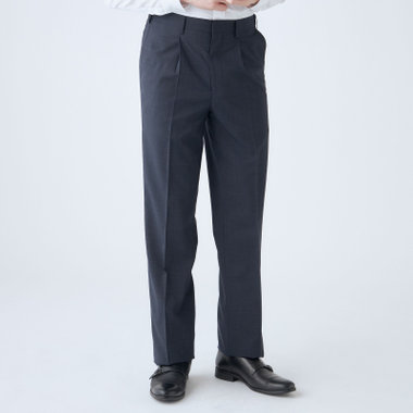 【JOHN PEARSE White】【春夏】ウールブレンド 1タックパンツ/ネイビー×チェック/ウエストムーブ仕様/ULTRA LIGHT SPEC※裾上げ必要