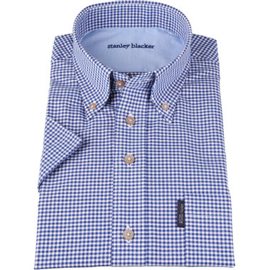 【stanley blacker】【半袖】ボタンダウンシャツ/ネイビー＆ホワイト×ギンガムチェック