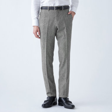 【stanley blacker】【秋冬】0タックスラックス/ホワイト＆ブラック×ハウンドトゥース/ウエストムーブ仕様/※裾上げ必要