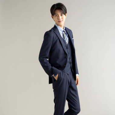 【JOHN PEARSE comfort】【年間】2釦シングルスリーピーススーツ ショートタック/ネイビー/ウエストシャーリング仕様/「ULTRA MOVE」ストレッチ・ウォッシャブル/※裾上げ必要