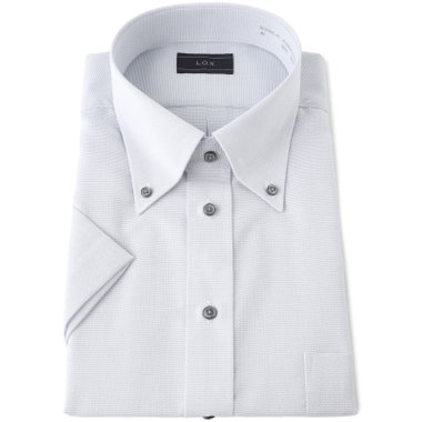 【半袖】【L.O.X】【形態安定】ボタンダウンドレスシャツ/グレー×ドビー/釦.釦付糸：グレー