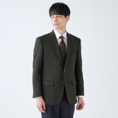 【JOHN PEARSE BLACK】【秋冬】ウールブレンド2釦シングルジャケット/カーキ×ツイル/RE:NEWOOL