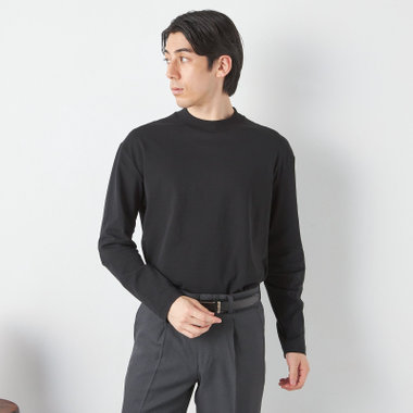 【JOHN PEARSE comfort navy】モックネックロングTシャツ/ブラック/「吸汗速乾」「接触冷感」「UV加工」