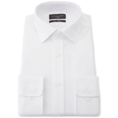 【JOHN PEARSE Black】【ノーアイロン】ワイドカラーワイシャツ/ホワイト×ドビー/ULTRA MOVE「ニット素材」「ノーアイロン」「ストレッチ」「高通気性」