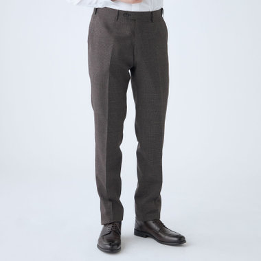 【JOHN PEARSE comfort】【春夏】ショートタックパンツ/ブラウン×ハウンドトゥース/ウエストムーブ/※裾上げ必要