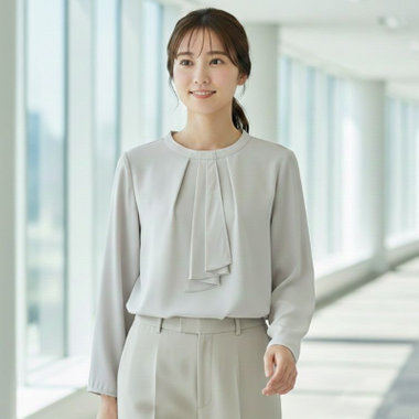 【english girl by J.P./9分袖】スカーフ風ボウタイブラウス/グレー