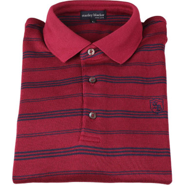 【stanley blacker】【長袖】胸刺繍長袖ポロシャツ/ワイン×ボーダー