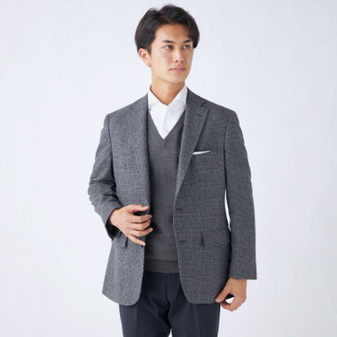 【JOHN PEARSE BLACK】【秋冬】ウールブレンド2釦シングルジャケット/グレー×チェック/RE:NEWOOL/「エコナカフタタビ」プロジェクト
