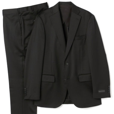 【JOHN PEARSE comfort】【秋冬】2釦シングルスーツ ショートタック/ストライプ/REAL BLACK/NEW ZEALAND WOOLSHOWER CLEAN/SustainaBee Wool/※裾上げ必要