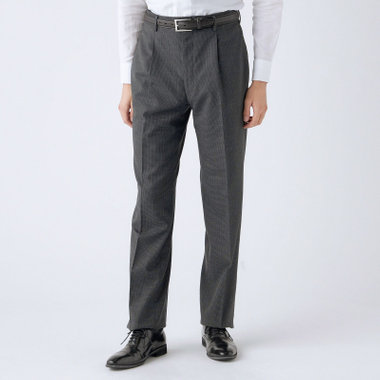 【L.O.X】【大きいサイズ】【秋冬】ウールブレンド 1タックパンツスラックス/グレー＆ブラック×ハウンドトゥース/ウエストアジャスター仕様/※裾上げ必要