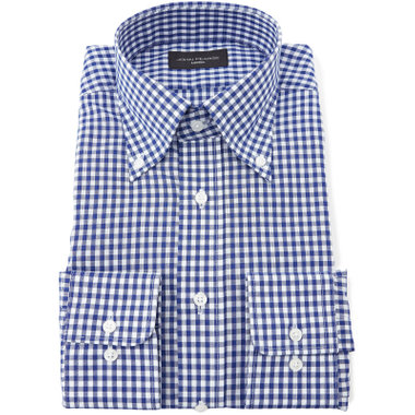 【JOHN PEARSE Black】【形態安定】ボタンダウンドレスワイシャツ/ホワイト＆ネイビー×チェック/ULTRA BREATH COOL