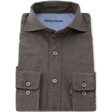 【stanley blacker】【長袖】ワイドカラーシャツ/グレー＆ブラウン×ハウンドトゥース