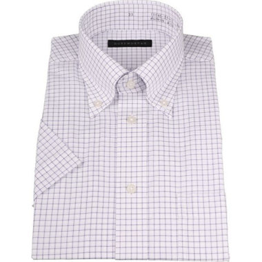 【半袖】【DUKEMORGAN】【形態安定】ボタンダウンワイシャツ/ホワイト×ネイビーチェック