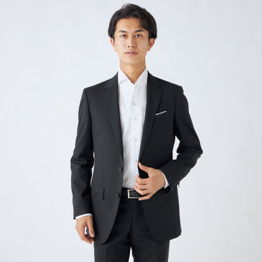 【JOHN PEARSE Black SELECT LINE】【年間】2釦シングルスーツ/ブラック×ソリッド/SHOWER CLEAN/※裾上げ必要