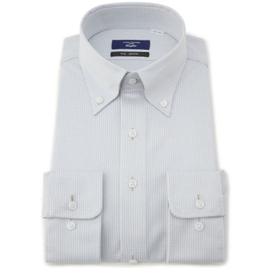 【発送在庫あり】【WEB限定】【JOHN PEARSE comfort navy】ボタンダウンカラーワイシャツ/グレー×ハウンドトゥース/ULTRA MOVE「ニット素材」「ノーアイロン」「ストレッチ」「高通気性」