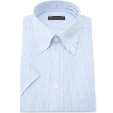 【半袖】【DUKEMORGAN】【形態安定】ボタンダウンワイシャツ/ホワイト＆ブルー×ストライプ