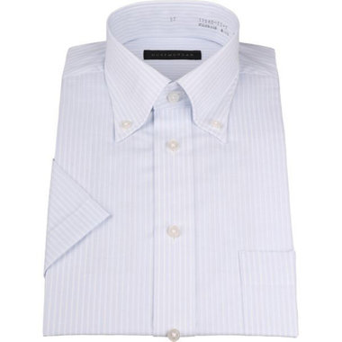 【半袖】【DUKEMORGAN】【形態安定】ボタンダウンワイシャツ/ブルー×ホワイトストライプ