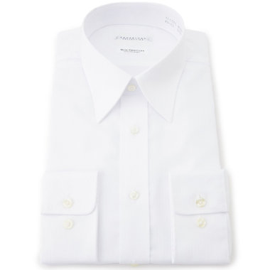 【KANSAIMAN collection】【形態安定】【レキュラーシルエット】レギュラーカラーワイシャツ/ホワイト×ドビーストライプ