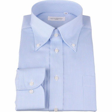 【JOHN PEARSE White】【形態安定】ボタンダウンドレスシャツ/ブルー＆ホワイト×ストライプ/襟袖裏別布：ブルー＆ホワイト×チェック/Oil guard