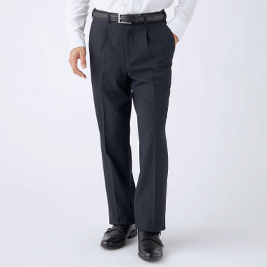 【JOHN PEARSE White】【秋冬】高機能ポリエステル 1タックスラックス/ネイビー＆ブラック×ハウンドトゥース/ウエストストレッチ/ULTRA MOVE/裾上げ必要