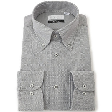 【JOHN PEARSE White】【ノーアイロン】ボタンダウンドレスワイシャツ/グレー×ドビー/ULTRA MOVE/ニット素材