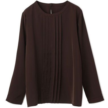 【english girl by J.P./9分袖】ラウンドネックピンタックブラウス/ブラウン