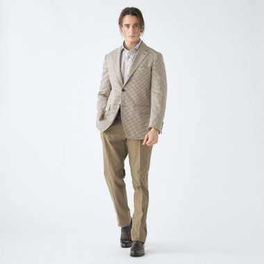 【stanley blacker new york】【春夏】3釦段返りシングルジャケット/ベージュ×ハウンドトゥース