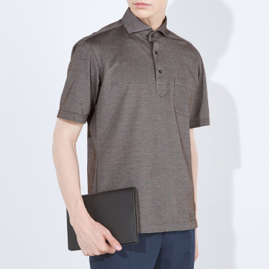 【半袖】【JOHN PEARSE comfort navy】【ノーアイロン】ホリゾンタルワイドビズポロシャツ プルオーバータイプ/デニムブラウン/ULTRA MOVE/ニット素材