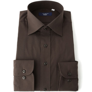 【JOHN PEARSE comfort navy】【STYLISH】【形態安定】ワイドカラーワイシャツ/ブラウン