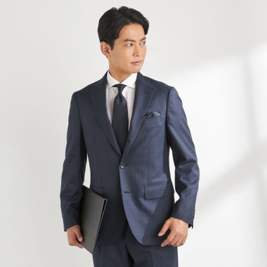 【Donato Vinci Italy CLASSICO】【秋冬】2釦シングルスーツ 2タック/ネイビー×ハウンドトゥース/REAL NAVY COLLECTION/NEW ZEALAND LIMITED WOOL/※裾上げ必要
