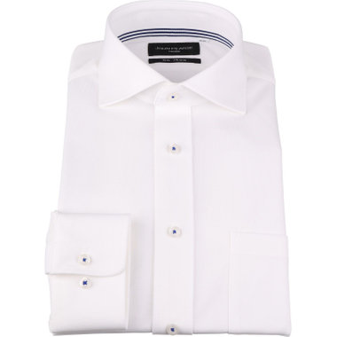 【JOHN PEARSE Black】【ノーアイロン】ホリゾンタルワイドカラードレスワイシャツ/ホワイト/釦付糸：ネイビー/ULTRA MOVE/ニット素材