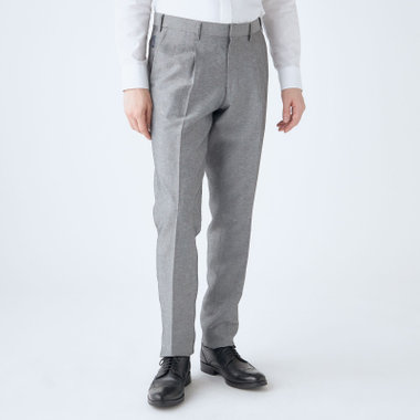 【stanley blacker new york】【春夏】リネンブレンド1タックスラックス/グレー/ウエストムーブ仕様/※裾上げ必要