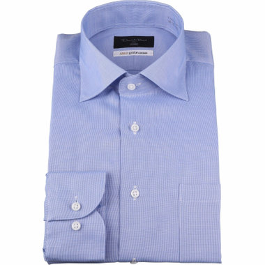 【Donato Vinci Italy Uomo】ワイドカラードレスワイシャツ/ブルー/Tough釦/GIZA COTTON