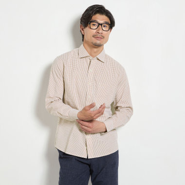 【stanley blacker new york】【長袖】シアサッカーギンガムチェックカッタウェイシャツ/ベージュ