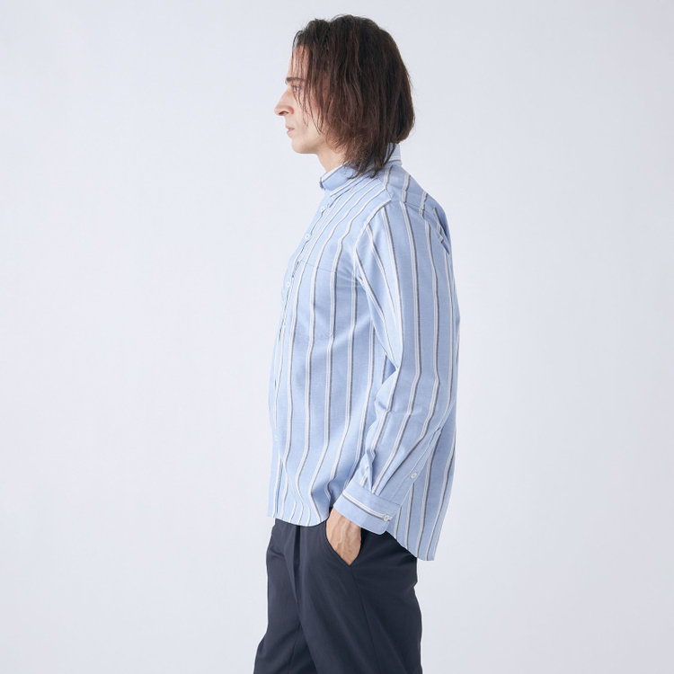 スタンリーブラッカ 【stanley blacker】【長袖】オックスストライプボタンダウンシャツ/ブルー 青淡色