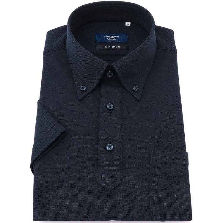 ＪＰコンフォート ネイビー 【半袖】【JOHN PEARSE comfort navy】【ノーアイロン】ボタンダウンビズポロシャツ プルオーバータイプ/ネイビー/ULTRA MOVE/ニット素材 青濃色
