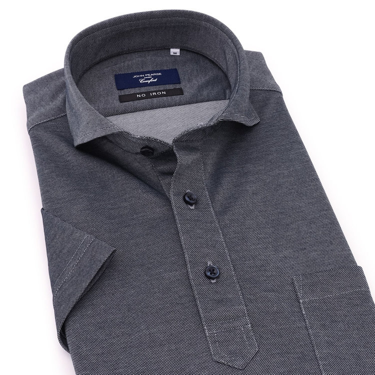 ＪＰコンフォート ネイビー 【半袖】【JOHN PEARSE comfort navy】【ノーアイロン】ホリゾンタルワイドビズポロシャツ プルオーバータイプ/ネイビーグレー/ULTRA MOVE/ニット素材 青濃色
