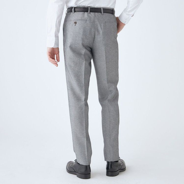 スタンリーブラッカ 【stanley blacker new york】【春夏】リネンブレンド1タックスラックス/グレー/ウエストムーブ仕様/※裾上げ必要 グレー中間