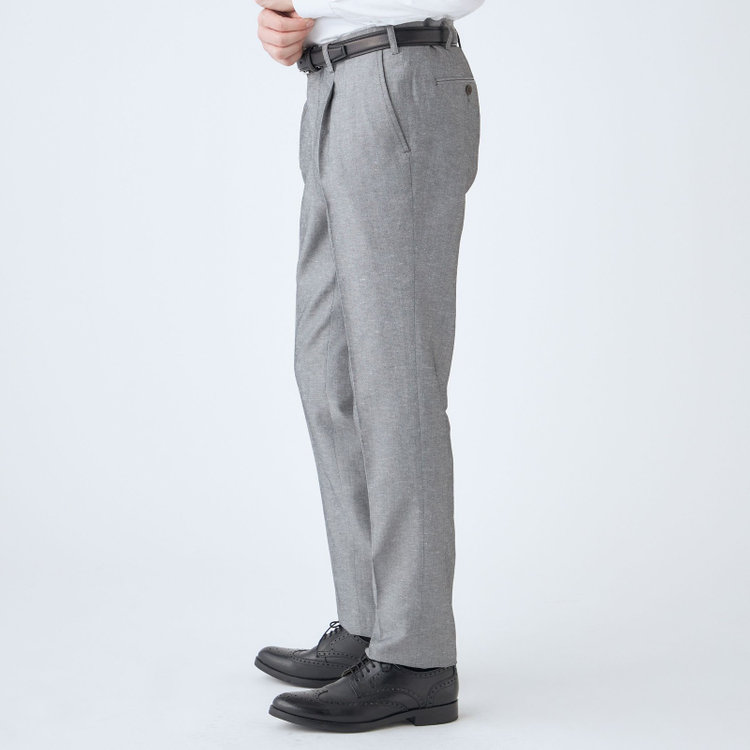 スタンリーブラッカ 【stanley blacker new york】【春夏】リネンブレンド1タックスラックス/グレー/ウエストムーブ仕様/※裾上げ必要 グレー中間