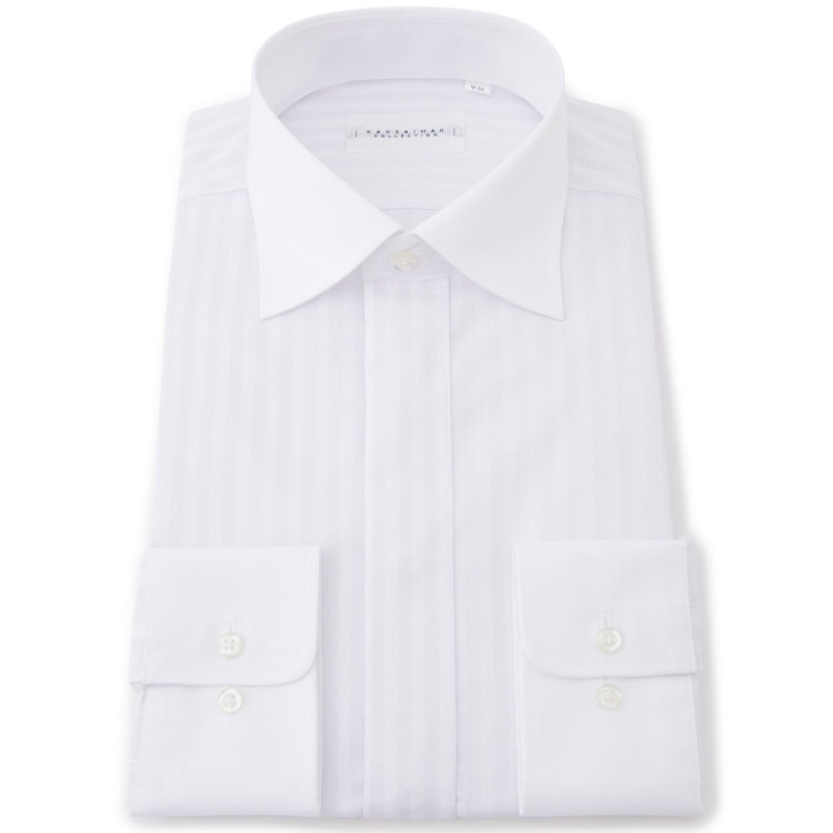 カンサイマンブルー 【for Special Days】【KANSAIMAN collection】【形態安定】【スタイリッシュシルエット】クレリックワイドカラーワイシャツ/ホワイト×ドビーストライプ/比翼仕様 白