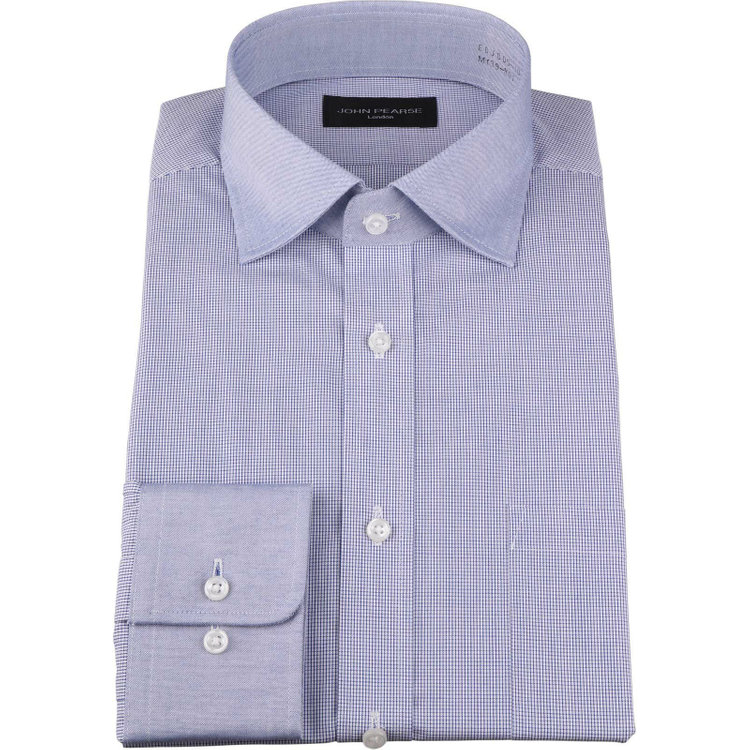 ジョンピアースブラック 【JOHN PEARSE Black】【形態安定】クレリックワイドカラードレスワイシャツ/襟袖口：ブルー+ブルー×チェック 青淡色