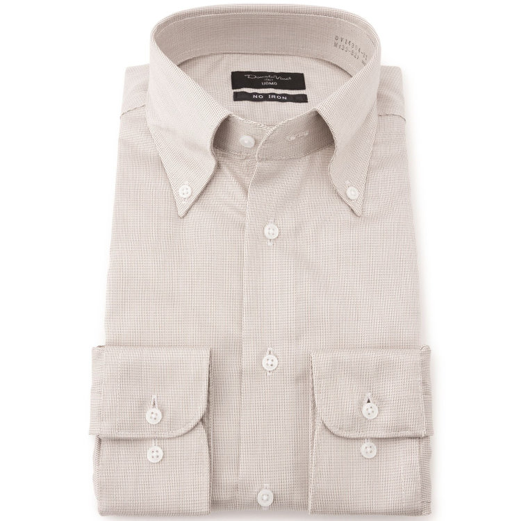 ドナートヴィンチウォモ 【Donato Vinci Italy Uomo】【スタイリッシュ】ボタンダウンワイシャツ/ブラウン×ドビー/「ULTRA MOVE COTTON」ノーアイロン・ストレッチ・コットン100% 茶中間